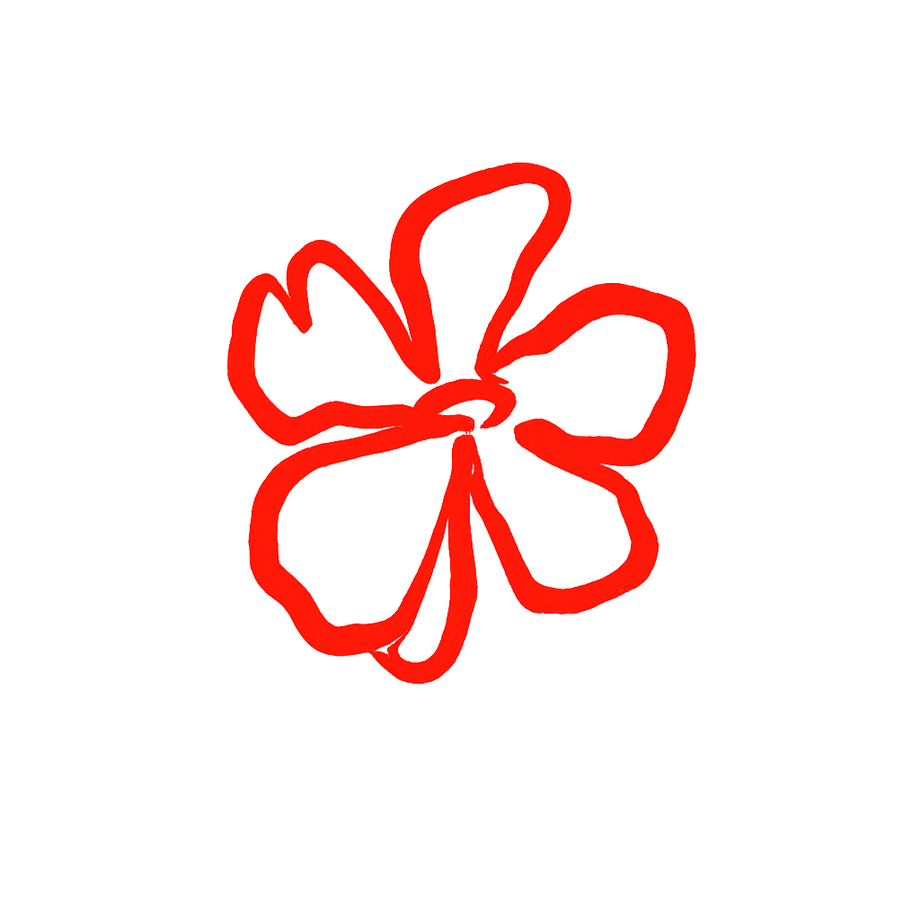 Red flower-shaped stamp on a white background