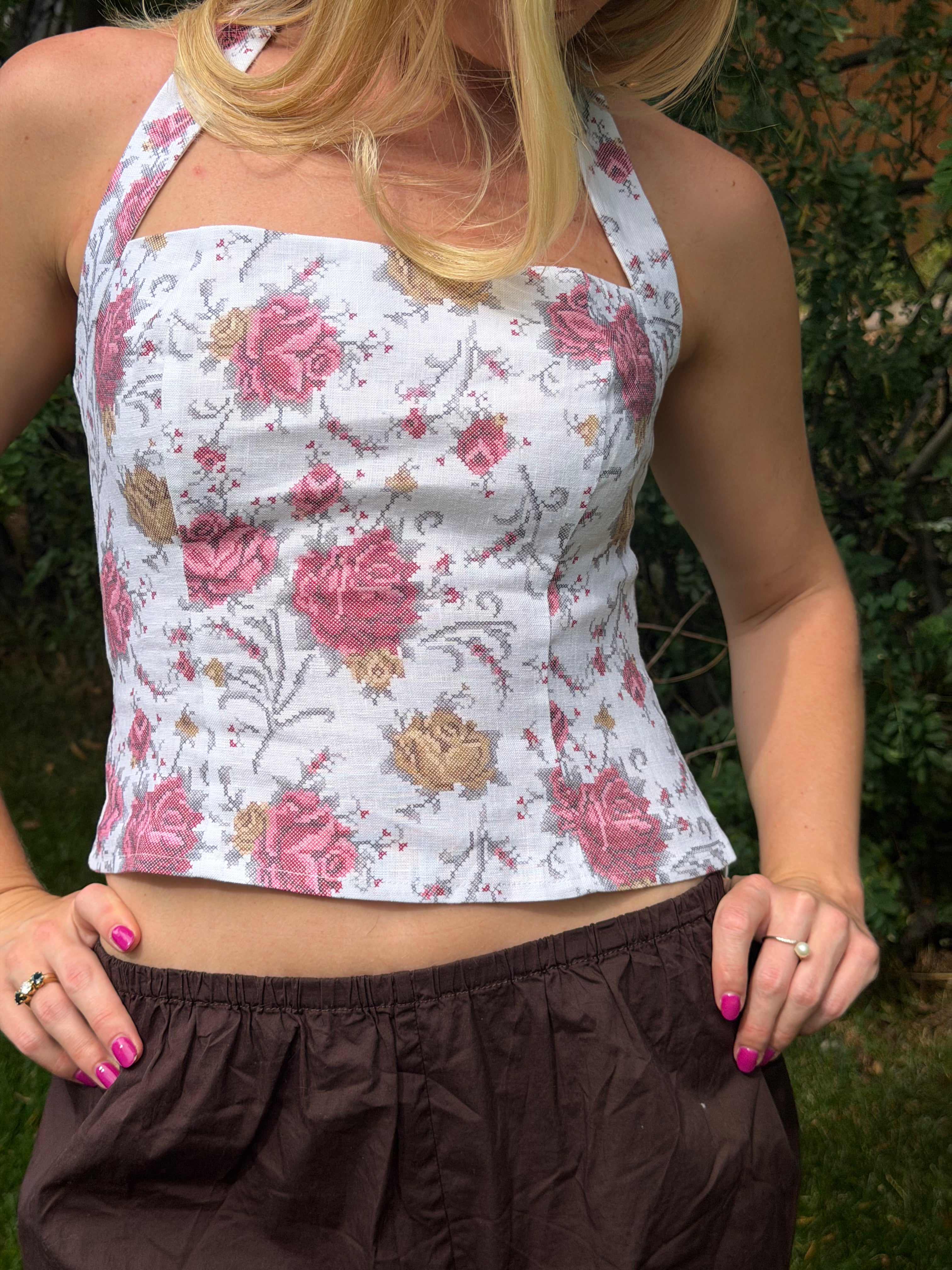 The Pixel Floral Halter Top